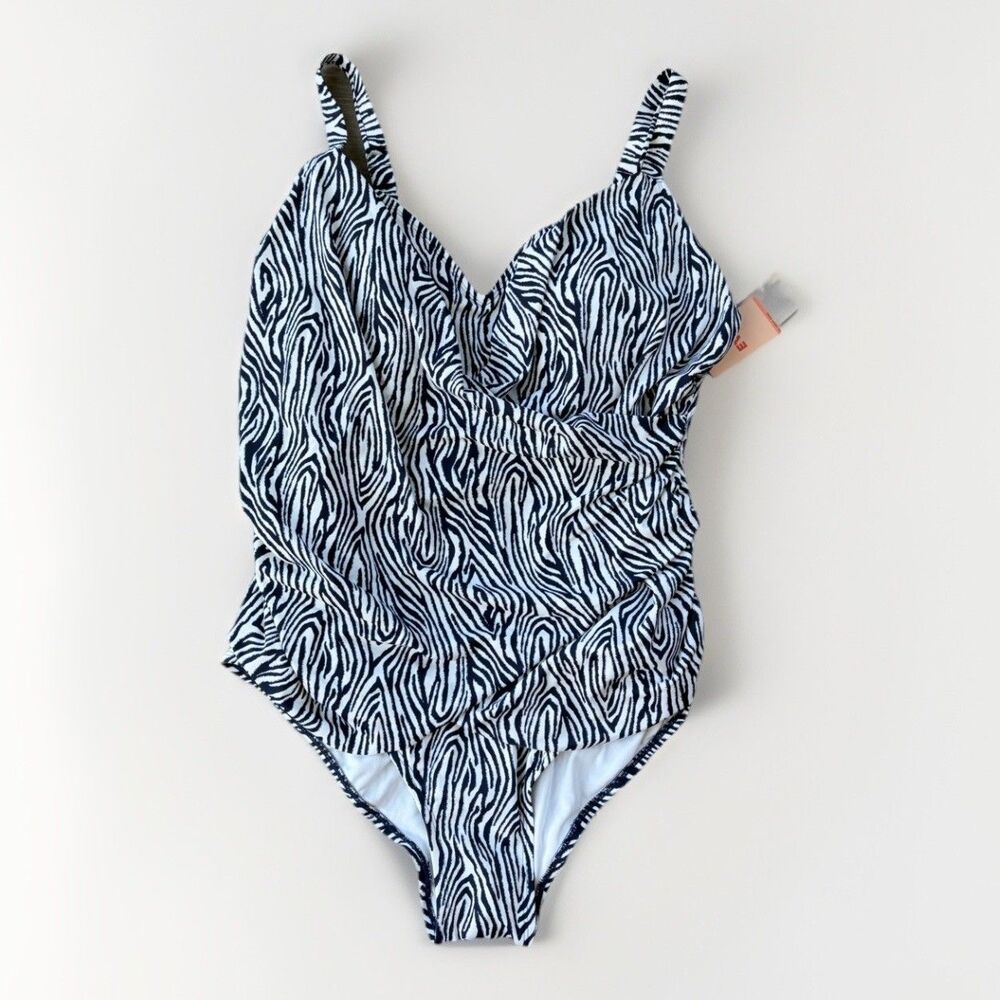 Evri Zoe Wrap One-Piece Swimsuit Size 2X Navy White NWT